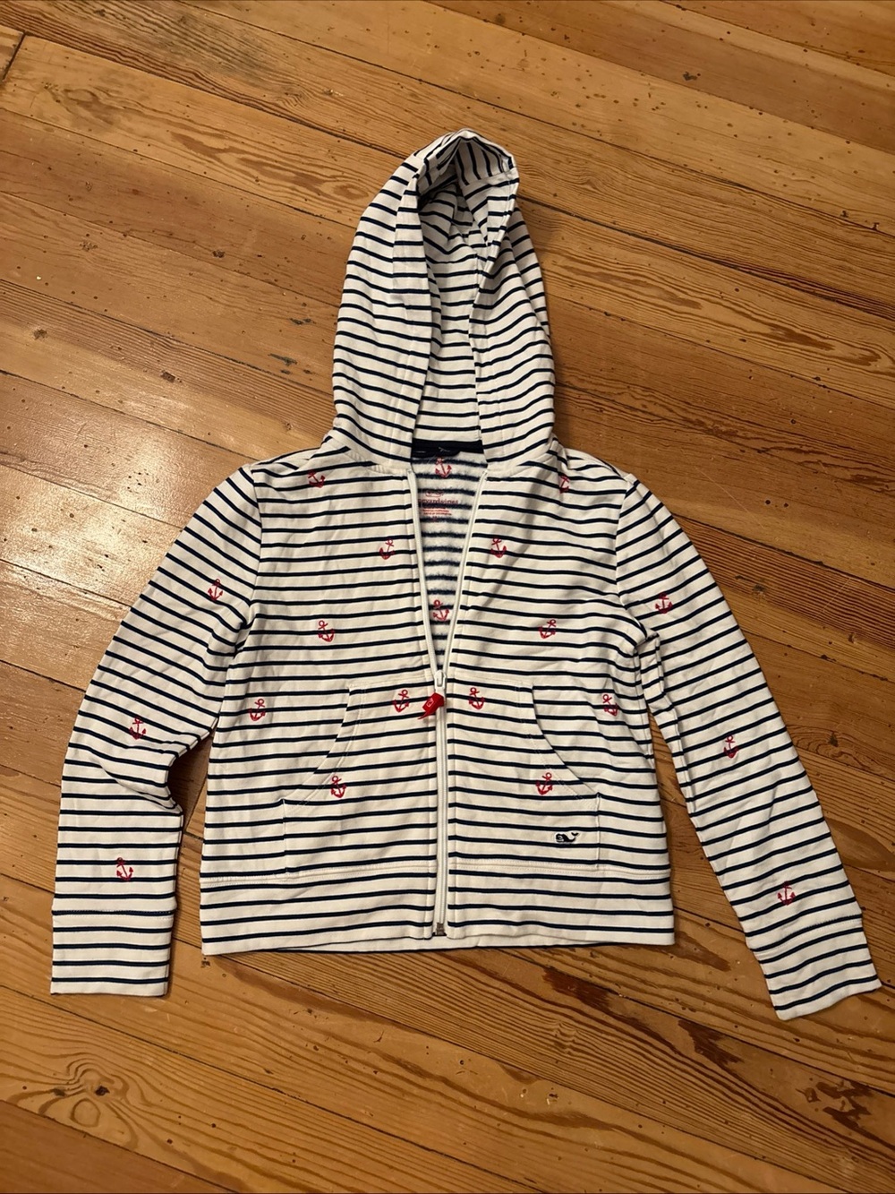 Vineyard Vines Hoodie Youth 10-12 White Stripe Anchor Full Zip Nautical